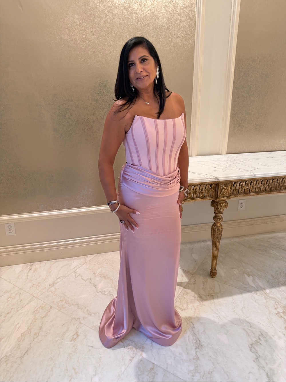 Elegant Blush Pink Strapless Evening Gown